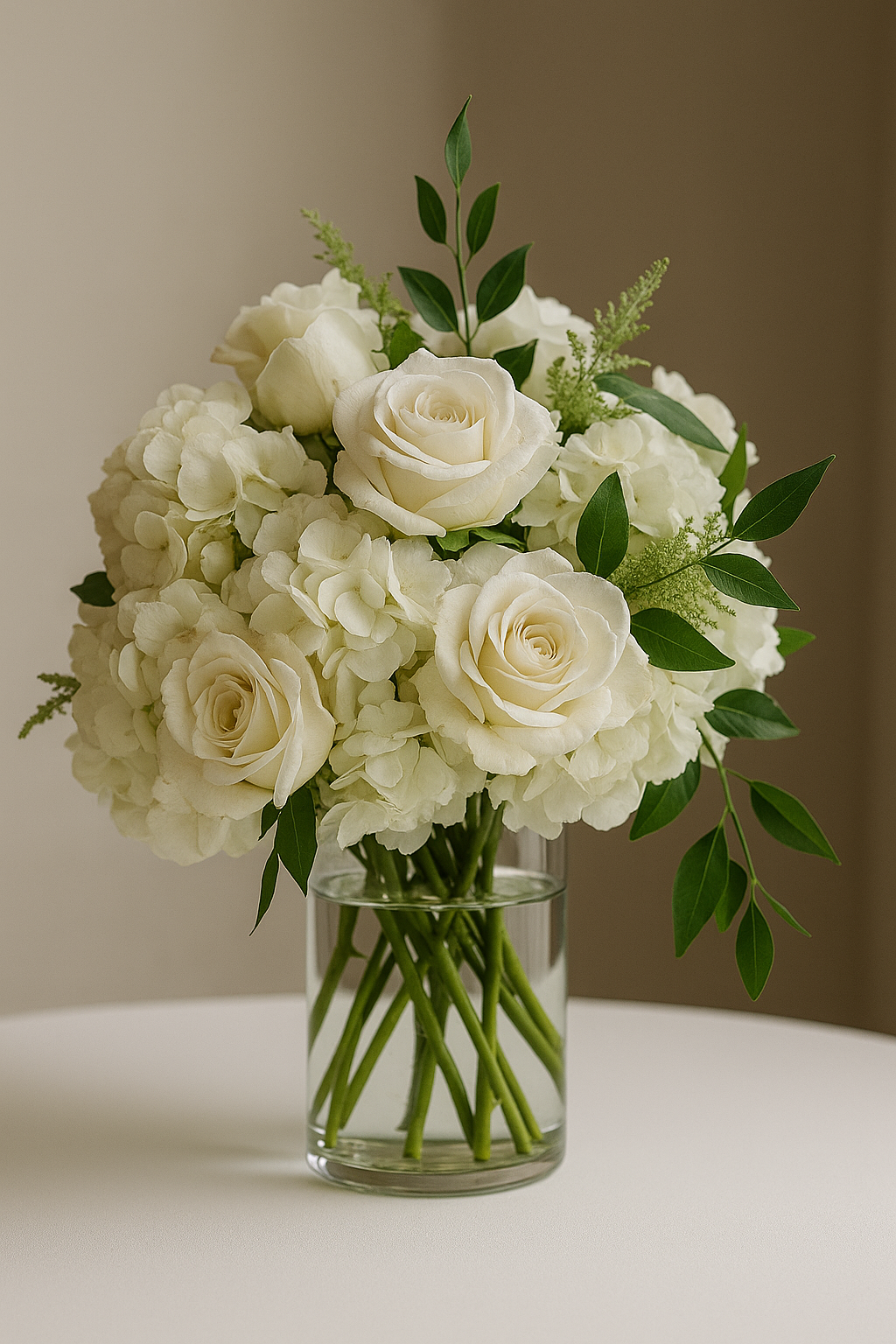 Elegant White Rose & Hydrangea Bouquet