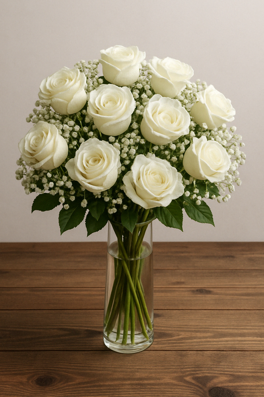 White Rose & Baby's Breath Bouquet