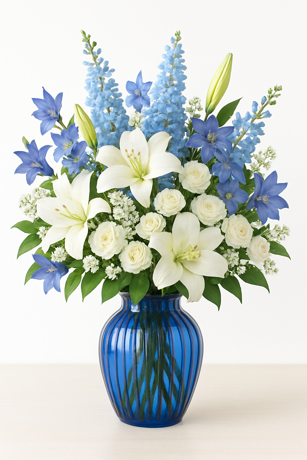 White Lily & Blue Mixed Flower Bouquet