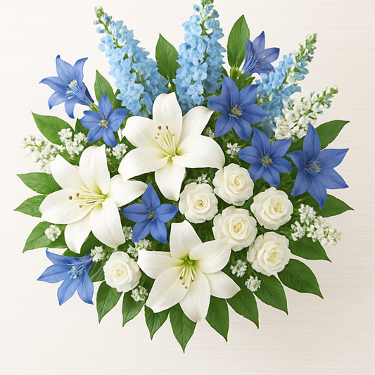 White Lily & Blue Mixed Flower Bouquet