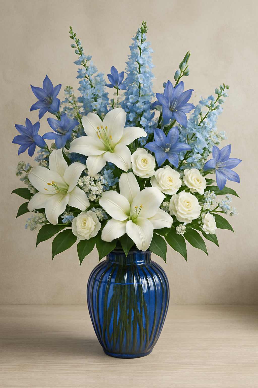 White Lily & Blue Mixed Flower Bouquet