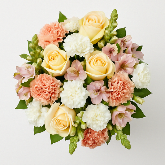 Pastel Yellow & Peach Mixed Flower Bouquet