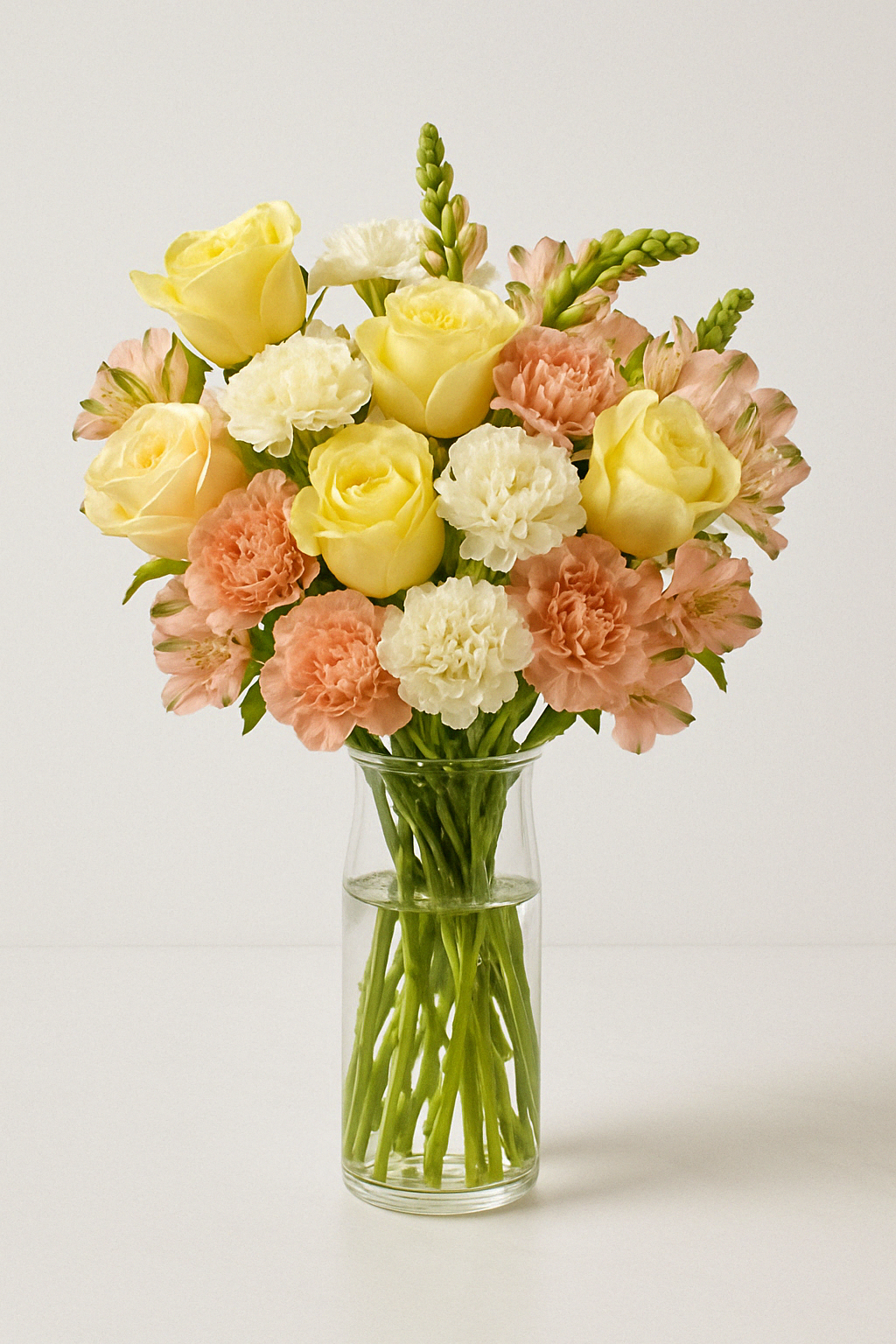 Pastel Yellow & Peach Mixed Flower Bouquet