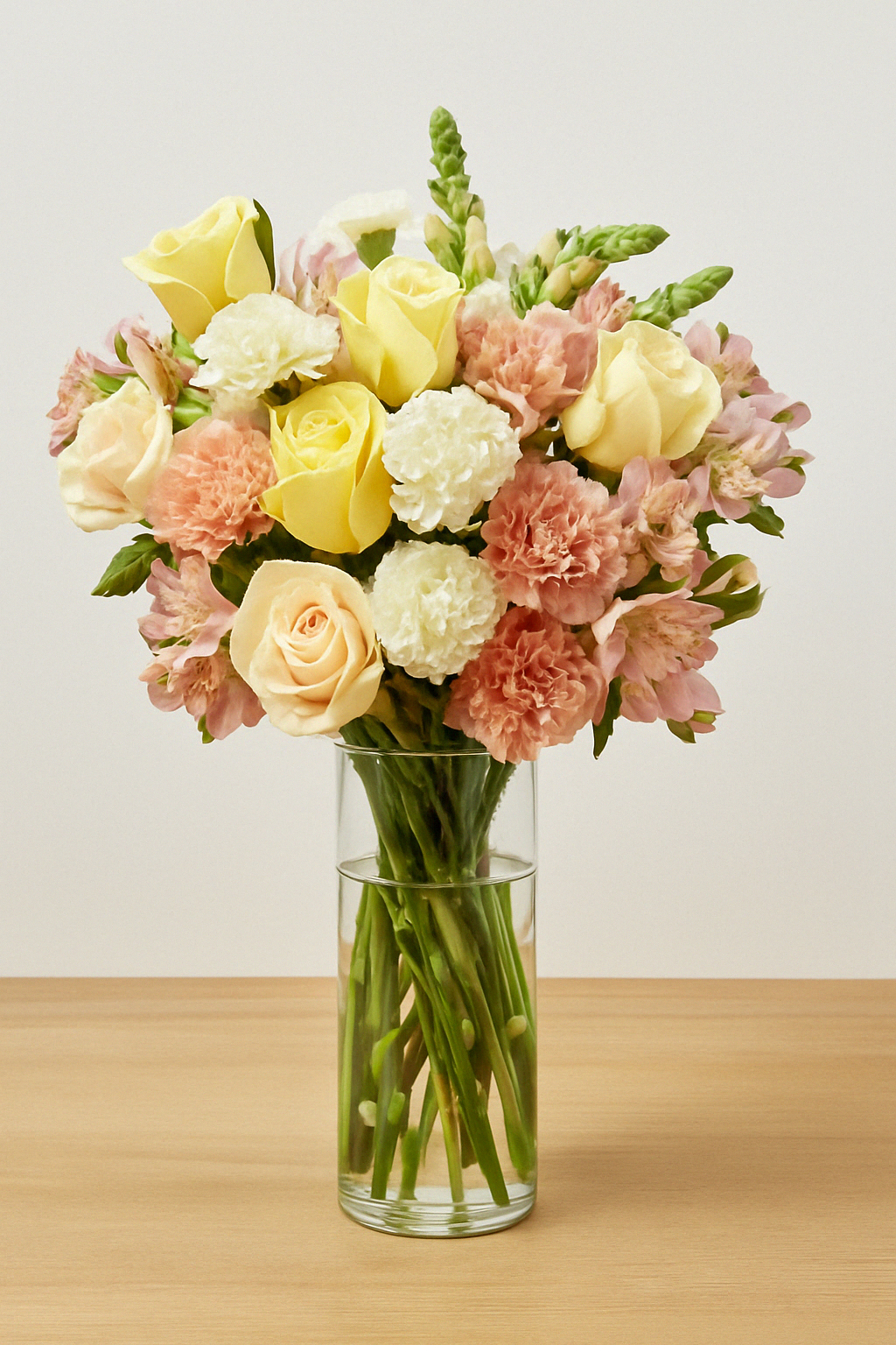 Pastel Yellow & Peach Mixed Flower Bouquet
