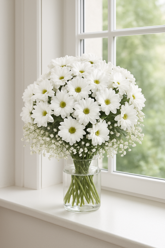 White Daisy Bouquet with Baby’s Breath