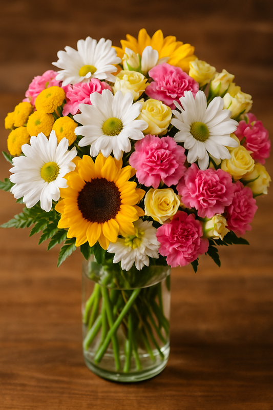 Bright Sunflower, Yellow Rose & Daisy Bouquet