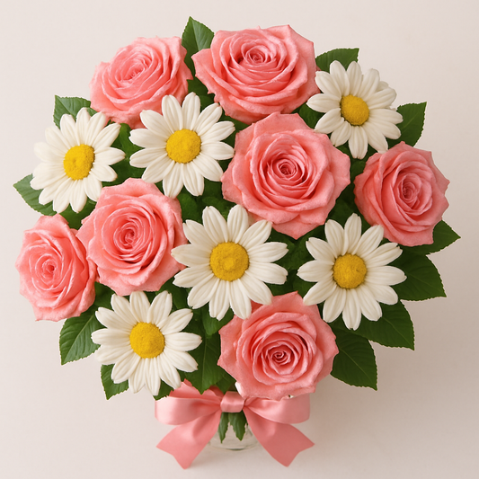 Sweet Pink Rose and White Daisy Bouquet
