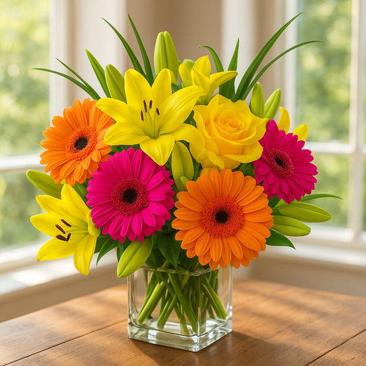 Bright Mixed Flower Bouquet with Gerbera & Lilies