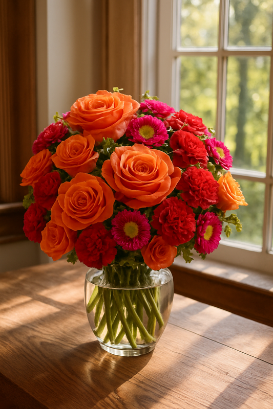 Bright Orange Rose & Mixed Flower Bouquet