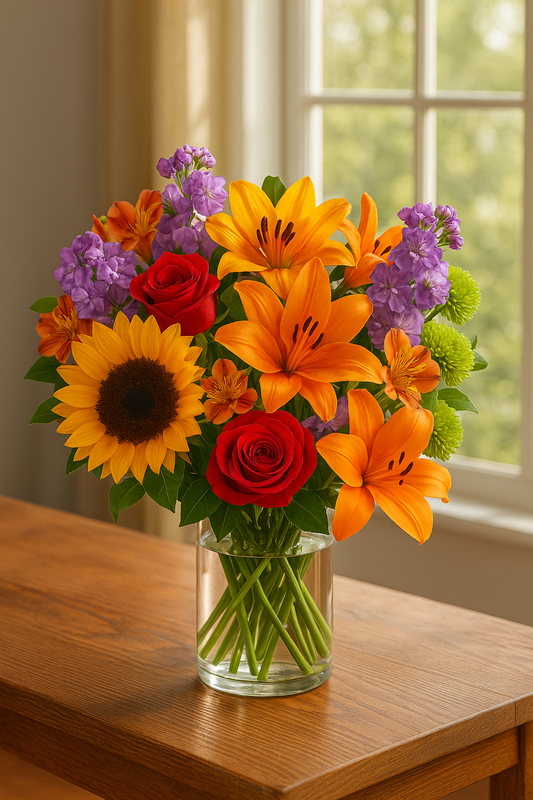 Sunflowers, Lilies & Rose Flower Bouquet