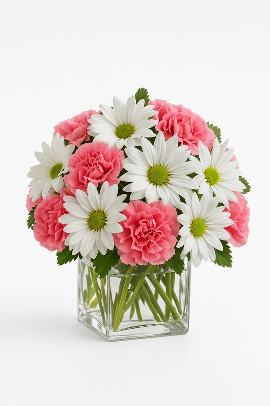 Pink Carnation & White Daisy Flower Bouquet