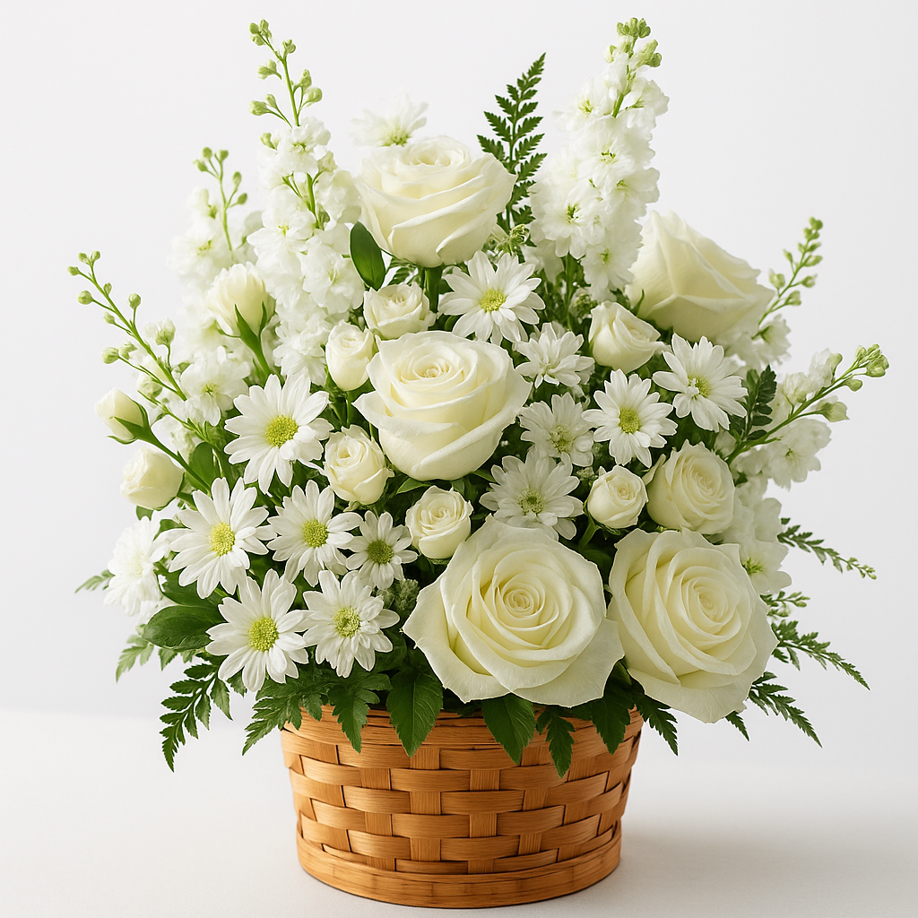 White Roses & Daisy Flower Basket