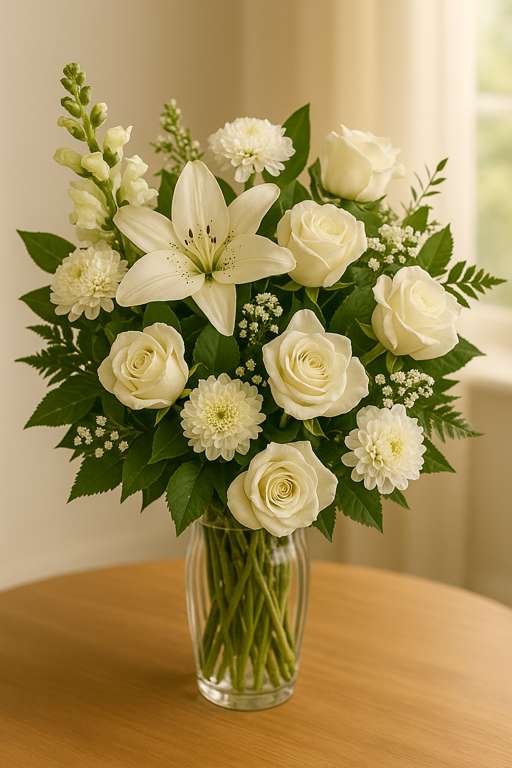 White Lily & Rose Flower Bouquet