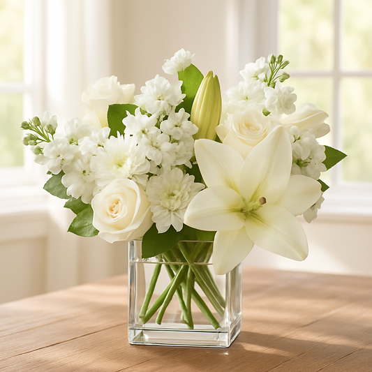 White Lily & Rose Flower Bouquet