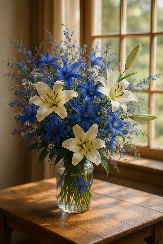 Lily & Blue Flower Bouquet