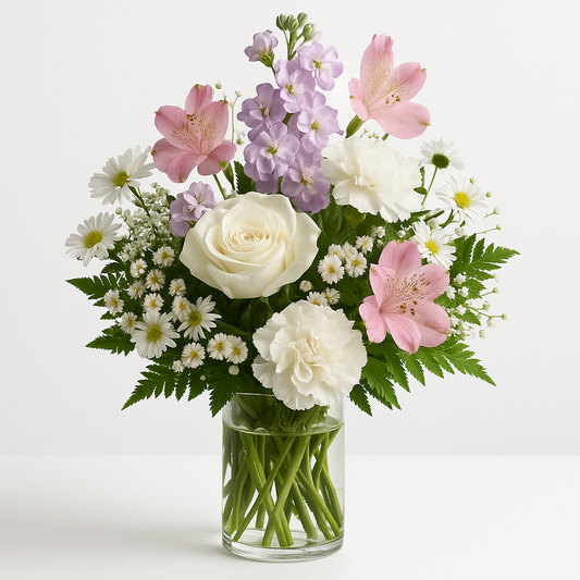 White Rose & Pink Flower Bouquet