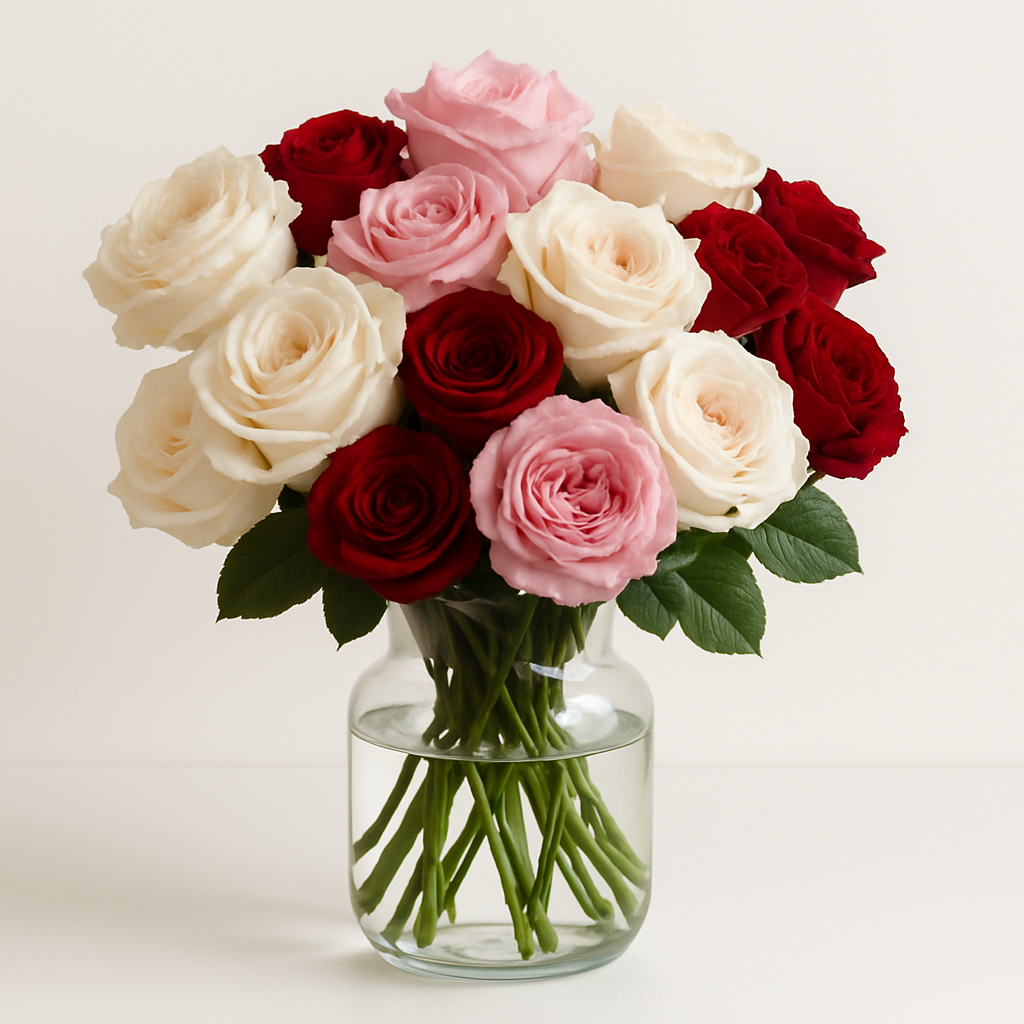 Pinkish Red White Roses Bouquet