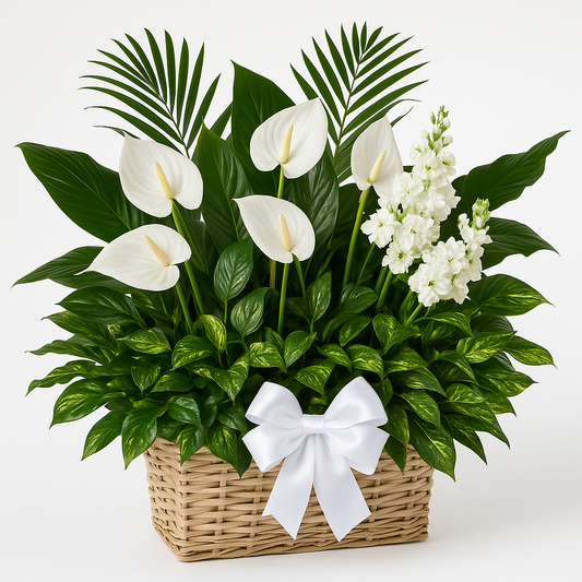 Peaceful White Anthurium Basket