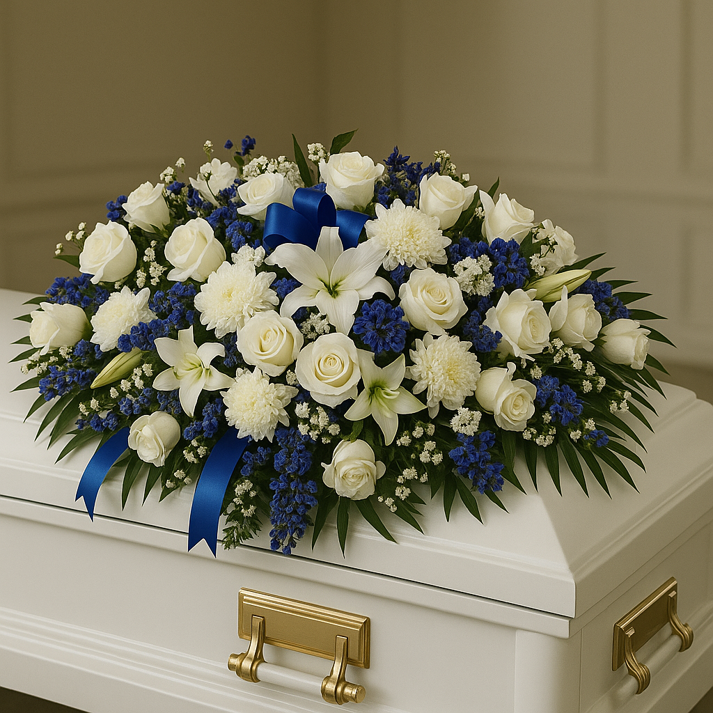 Blue & White Remembrance Casket Spray