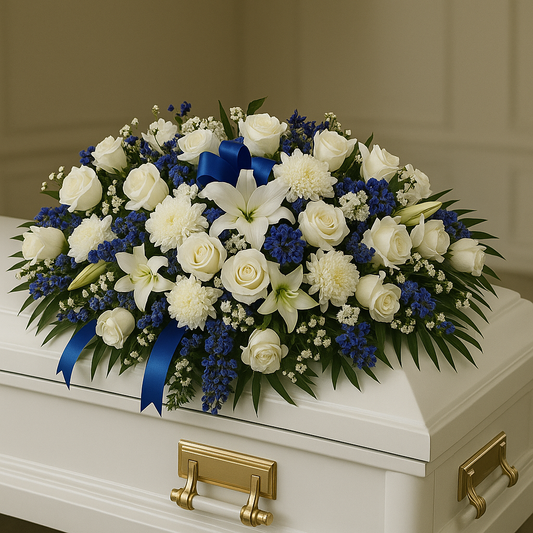 Blue & White Remembrance Casket Spray