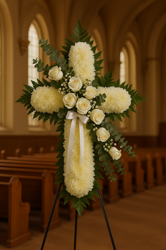 White Rose & Chrysanthemum Cross Tribute