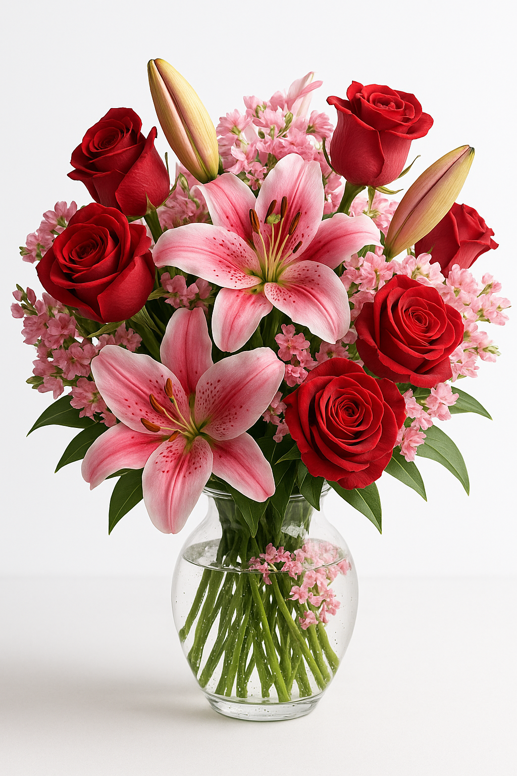 Red Rose & Pink Lily Flower Bouquet