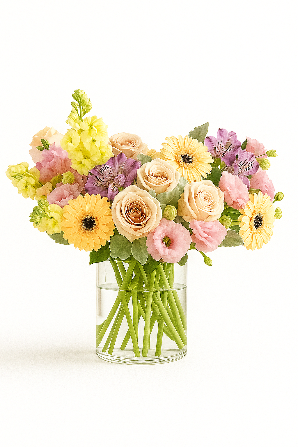Soft Pastel Flower Bouquet in Glass Vase Free Shipping & Same Day Delivery