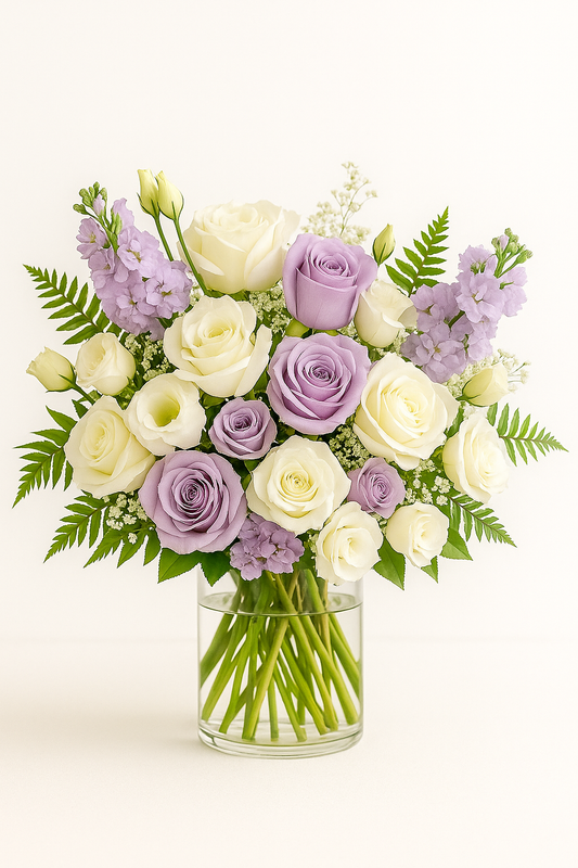 Lavender Frost Bouquet in Glass Vase