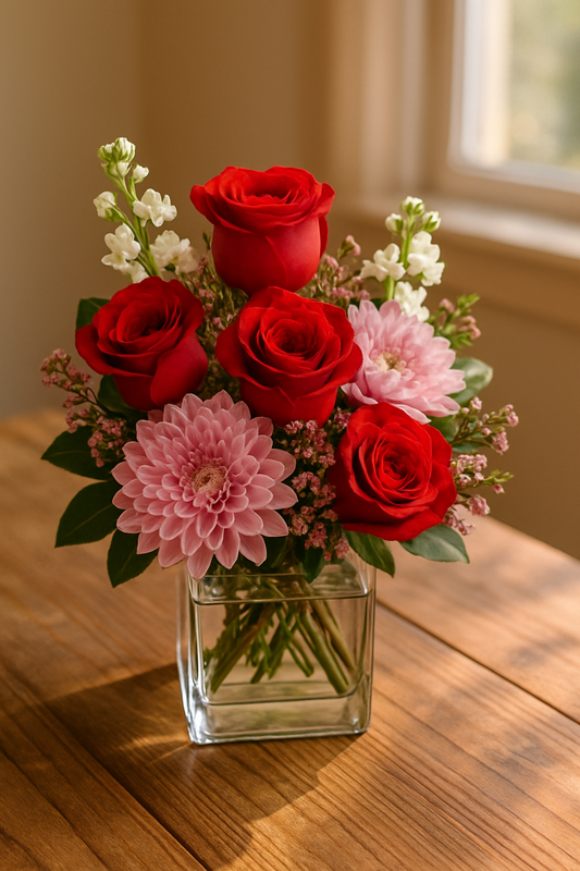 Blushing Rose & Pink Mum Bouquet – Free Shipping & Same-Day Delivery