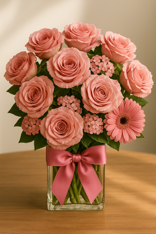 Pink Roses & Gerbera Flower Bouquet