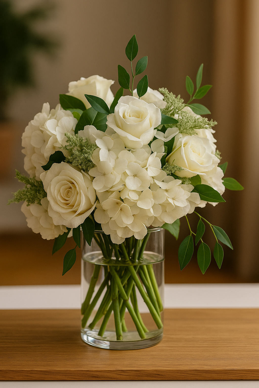 Elegant White Rose & Hydrangea Bouquet
