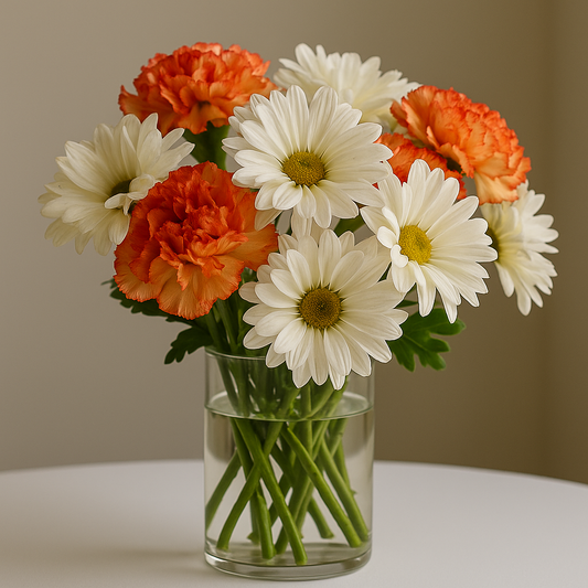 Cheerful Daisies & Orange Carnations