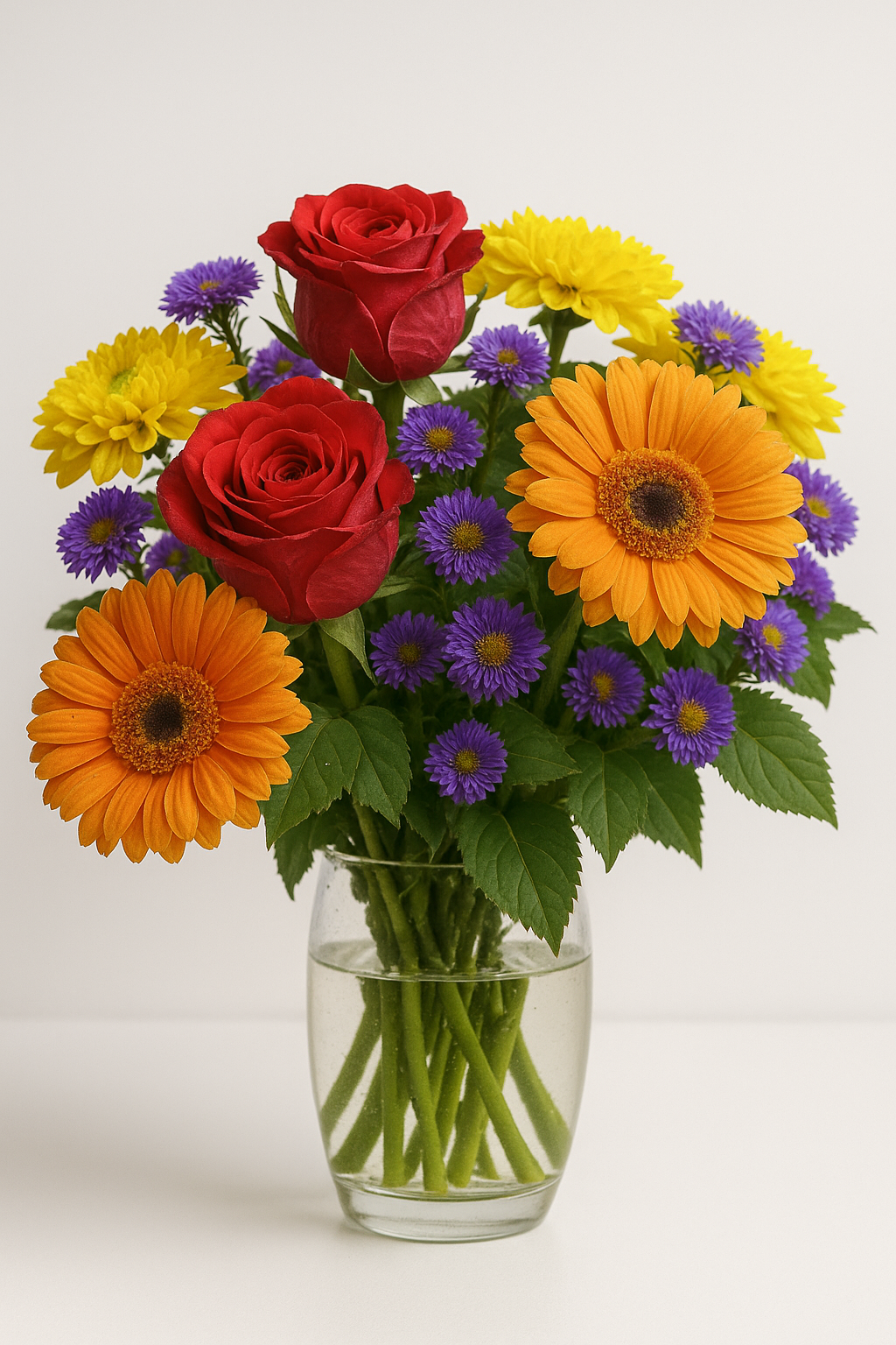 Bright Rose & Gerbera Daisy Flower Bouquet