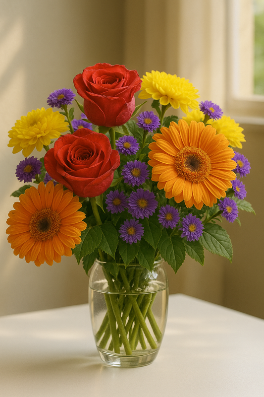 Bright Rose & Gerbera Daisy Flower Bouquet