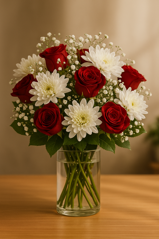 Red Roses & White Chrysanthemums Bouquet