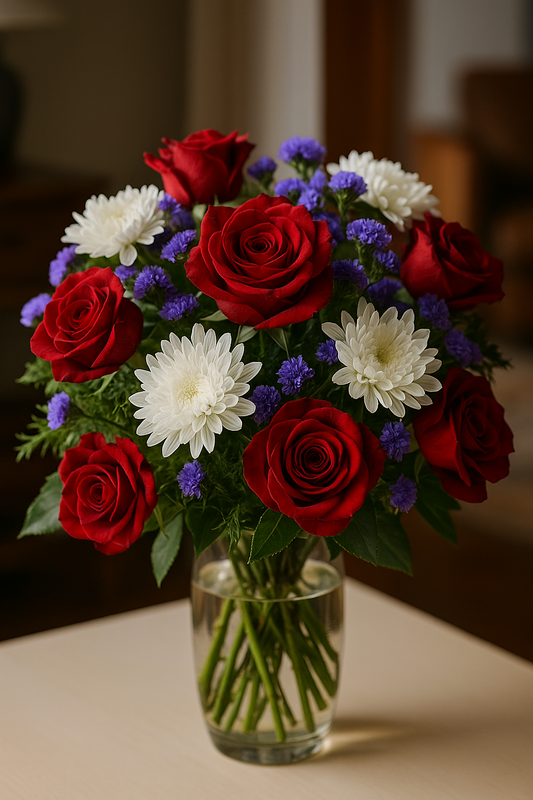 Red Roses & White Chrysanthemums Bouquet