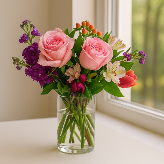 Blush Pink Rose & Tulip Jar Bouquet