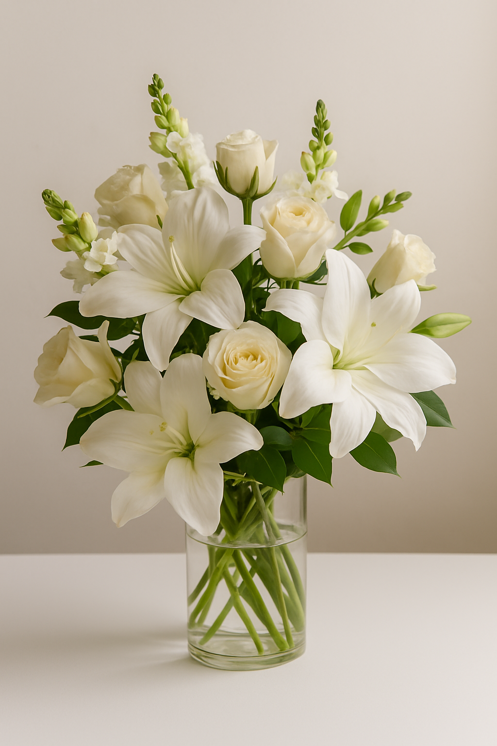 Elegant White Lilies and Roses Bouquet