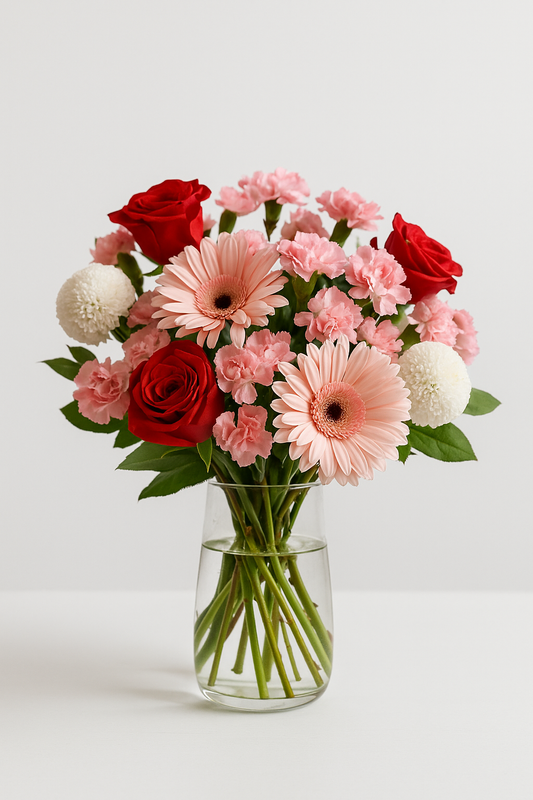 Blush Gerbera and Red Rose Bouquet