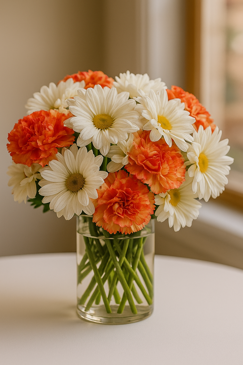 Bright Orange Carnations & White Daisy Bouquet