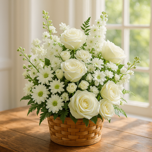 White Roses & Daisy Flower Basket