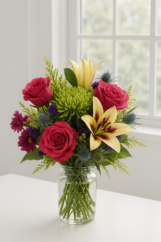 Rose, Lily & Chrysanthemum Flower Bouquet