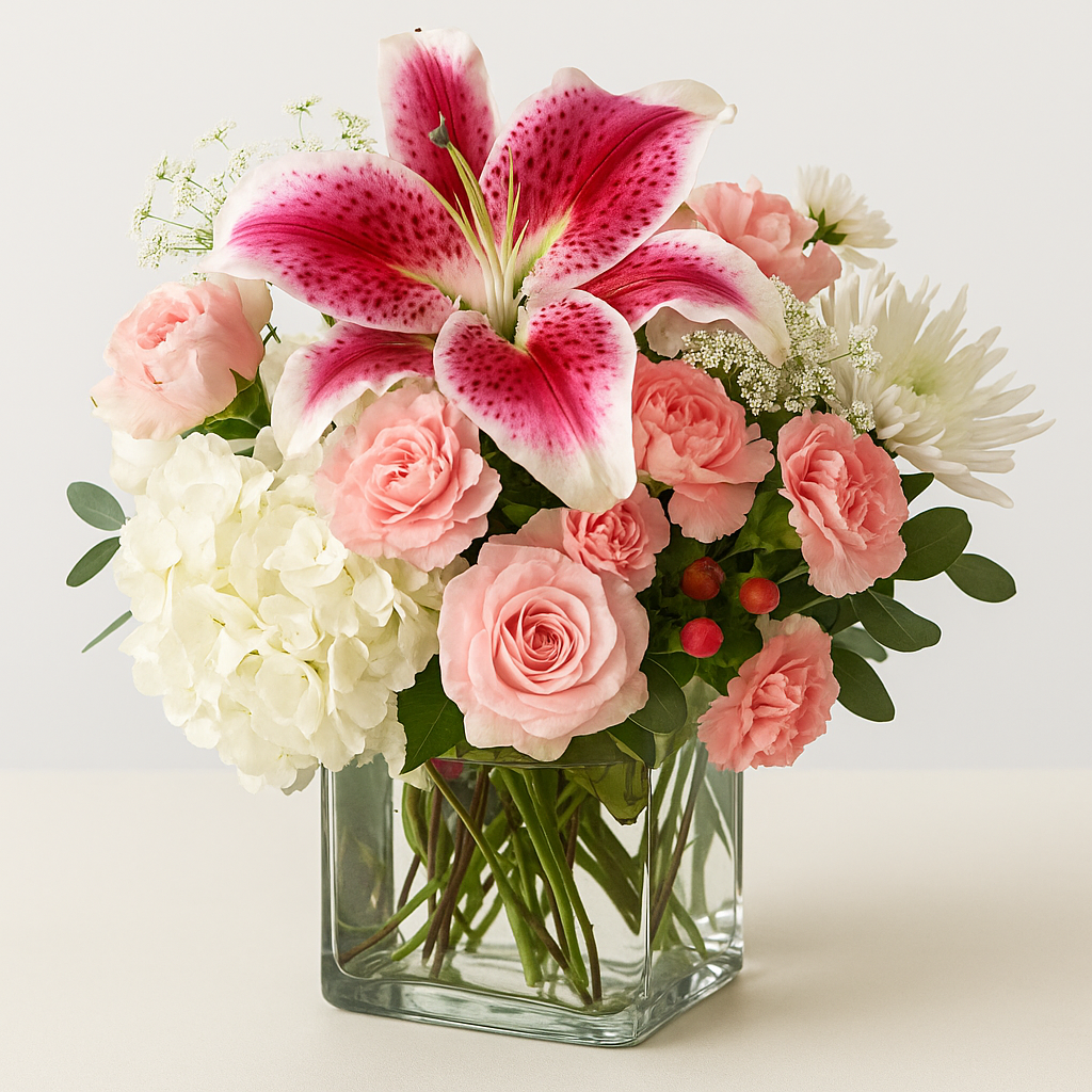 Beautiful Lily & Pink Rose Flower Bouquet