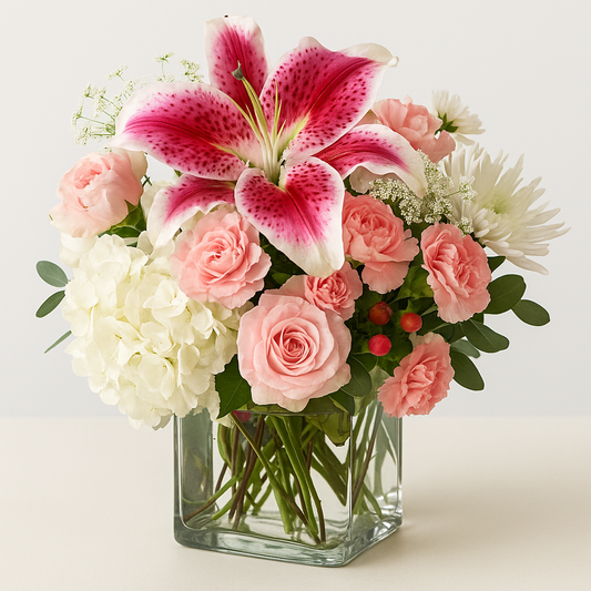 Beautiful Lily & Pink Rose Flower Bouquet