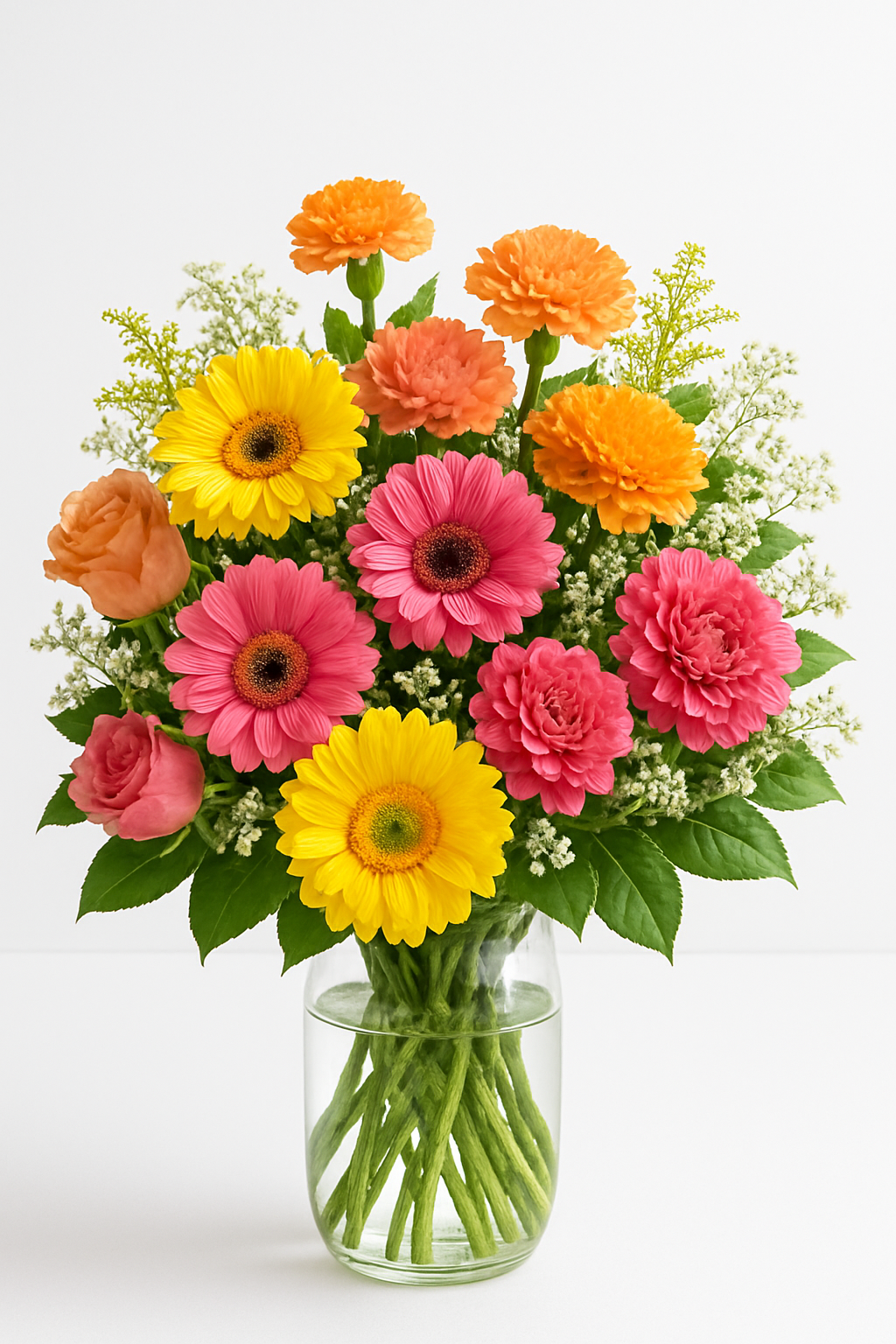 Bright Gerbera Daisy & Zinnia Flower Bouquet