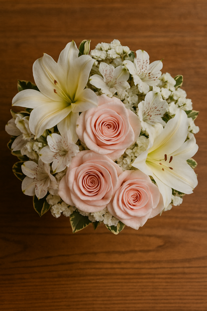 Beautiful Pink Roses, White Daisies & Lilies Flower Bouquet