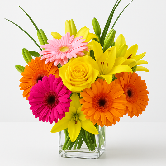 Bright Mixed Flower Bouquet with Gerbera & Lilies