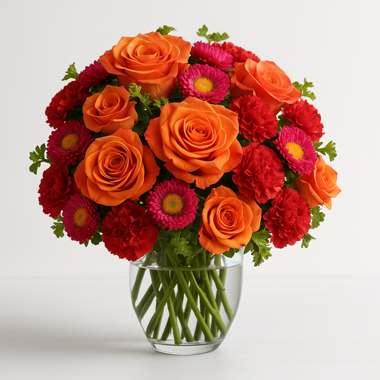Bright Orange Rose & Mixed Flower Bouquet