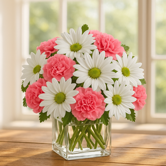 Pink Carnation & White Daisy Flower Bouquet