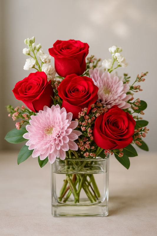 Blushing Rose & Pink Mum Bouquet – Free Shipping & Same-Day Delivery